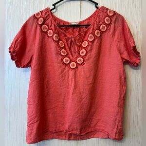 J. Crew Vintage closet Coral Embroidered boho Blouse top 4